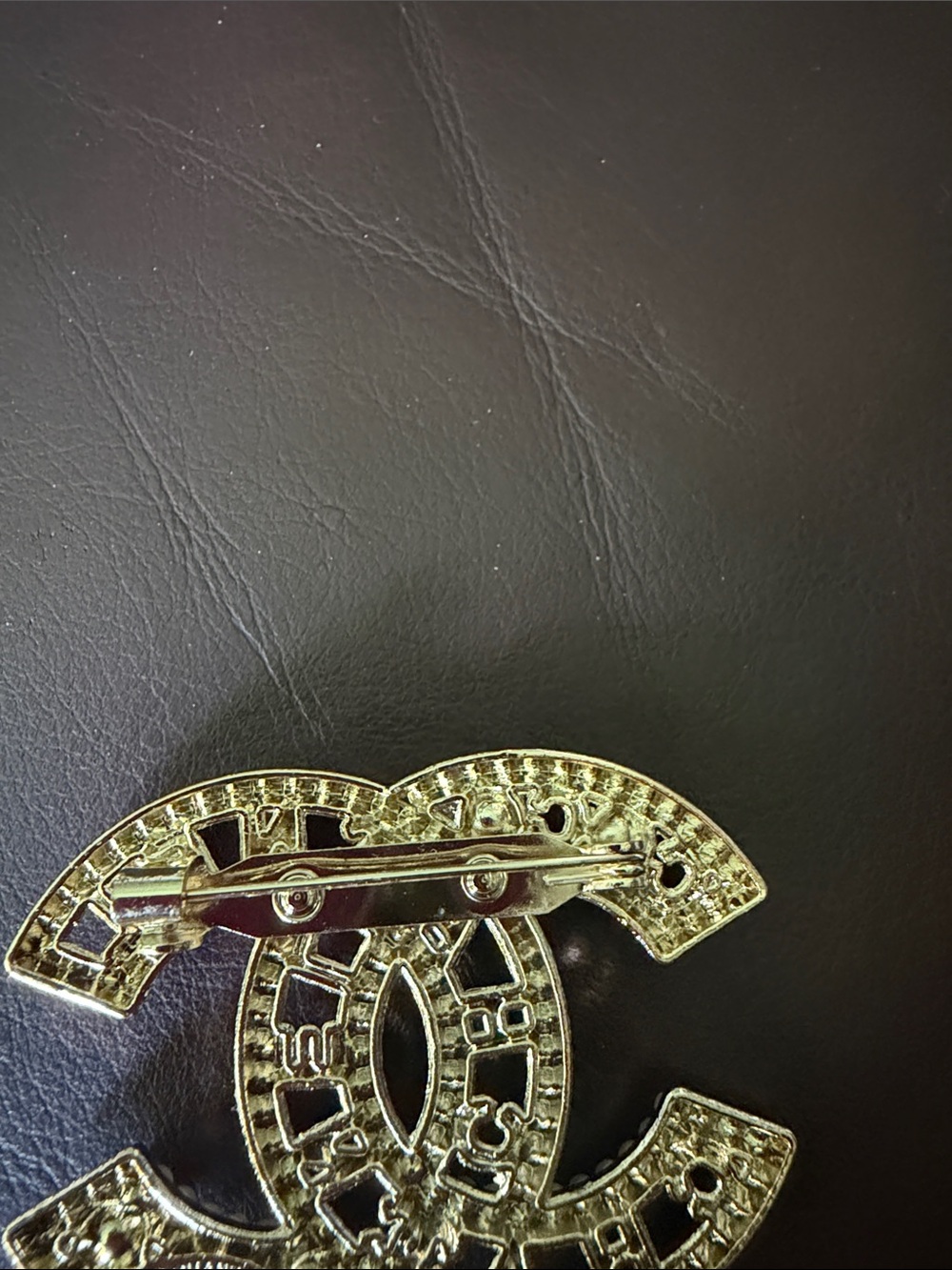 Gold-Tone Pearl & Crystal Interlocking Logo Brooch - - Picture 4 of 4